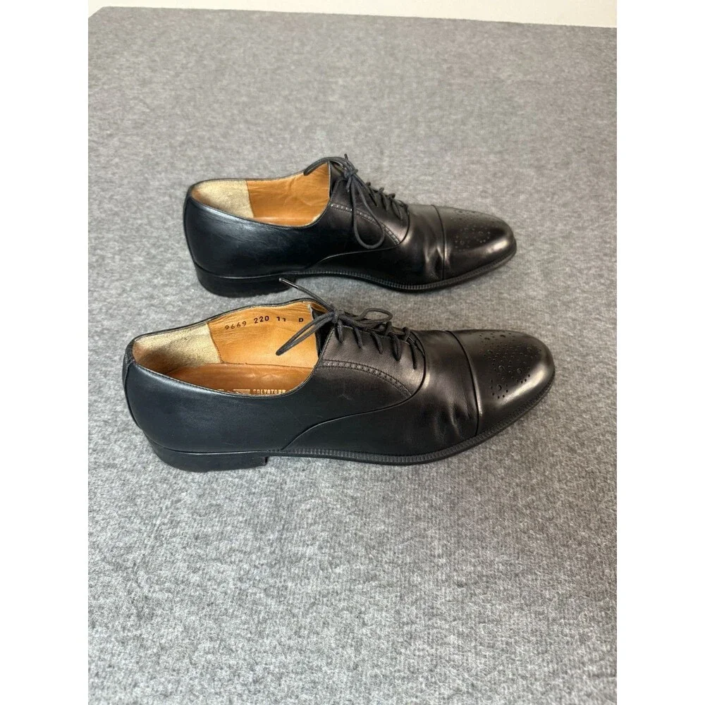 Salvatore Ferragamo Mens Black Wingtip Leather Oxfords 11 D US 9669 Italy Made
